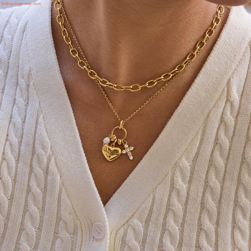 Women Accessories Meaning - F92D cadena ajustable corazón crucifijo perlas