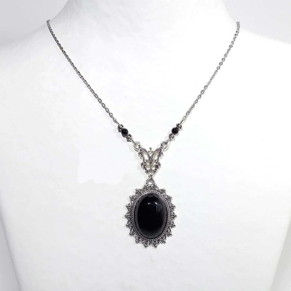 Women'S Victorian Accessories - Collar con colgante de ágata negra